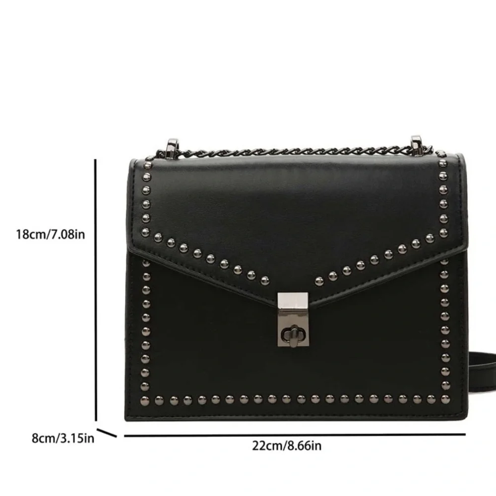 Studded Black Leather Crossbody Bag - Women's Shoulder Purse - Picture 5 of 9